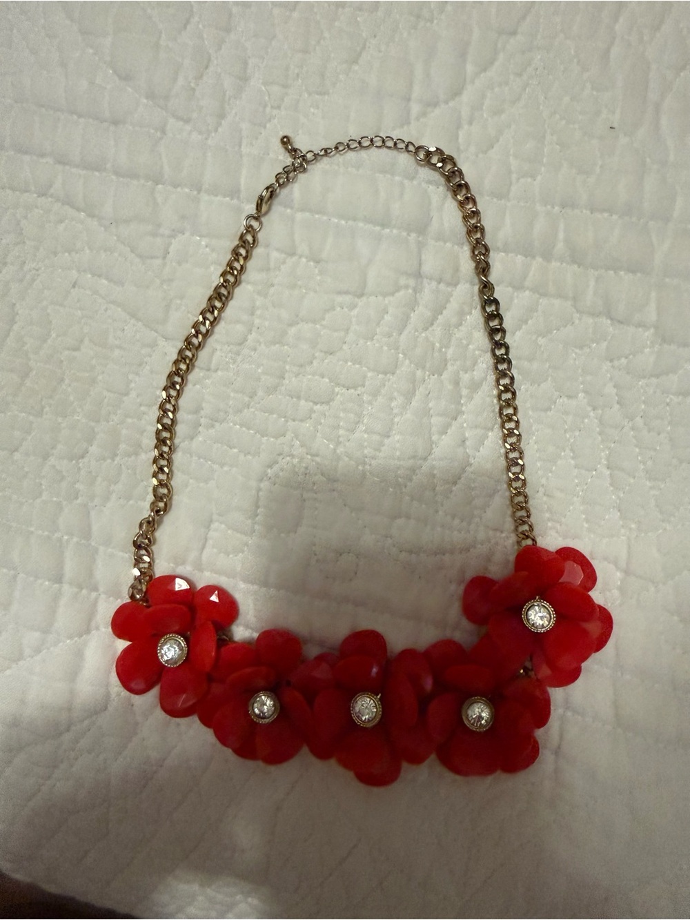 Gold Chain Red Floral Statement Necklace